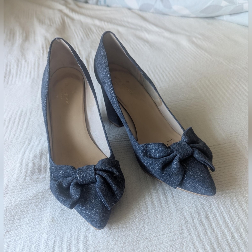 Vintage Kate Spade Women's Bow Kitten Chunky Heels Pointed Toe in Black Size 9M